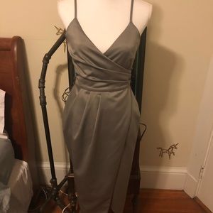 Lavish Alice Silver Satin Long Midi Dress